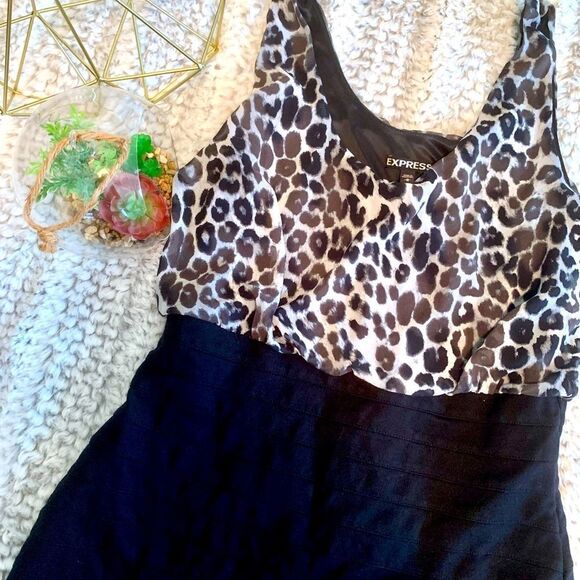 Express Grey and Black Cheetah Print Body Con Dress - Picture 1 of 10
